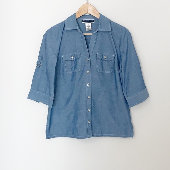 Karen Scott Petites Women's Blue Button Down - SM - Picture 2 of 6